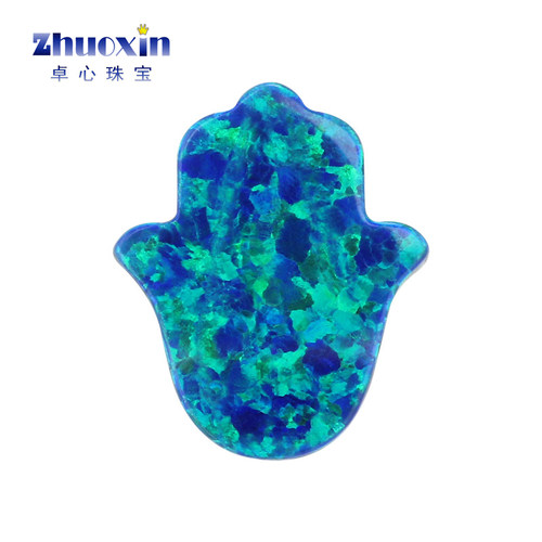 手掌形蓝绿变彩欧泊人造蛋白石OPAL 仿欧珀澳宝吊坠横穿孔OP13