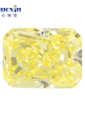 长方形倒角冰花切鹅黄色锆石裸石戒面 小八角人造CZ淡黄色高碳钻