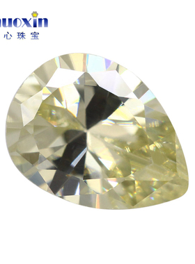 水滴梨形橄榄黄色CZ合成锆石裸石钻 微镶彩色仿钻戒托配石首饰品
