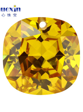 肥正方单孔金黄色锆石裸石 边线中间单孔枕形尖底打孔人造耳环钻