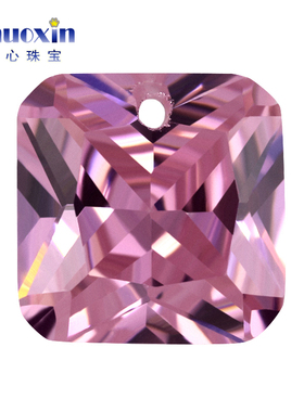 单孔打孔正方倒角锆石粉红色裸石