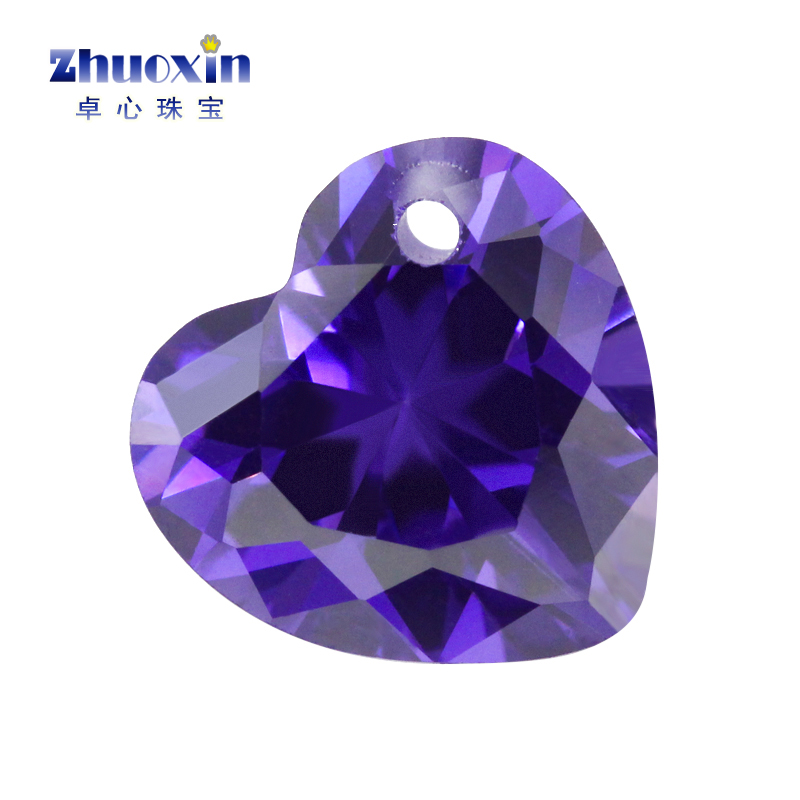 桃心形紫蓝色裸石打孔镶嵌戒面