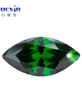 马眼绿锆单孔尖底裸石 祖母绿色锆石人造CZ树叶形绿宝石首饰散珠