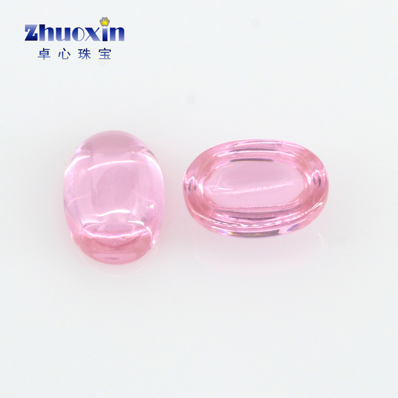粉红锆椭圆形平底素面裸石 合成氧化锆粉红色蛋形蛋面饰品戒面