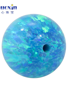 蓝色多彩半孔圆珠欧泊欧珀石裸石 球形打孔珠子合成澳宝散珠OP73