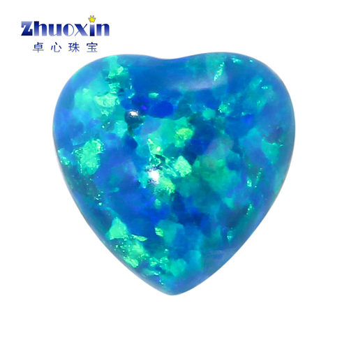 蓝绿色心形人造欧泊石OPAL 平底素面欧珀澳宝戒面镶嵌炫彩 OP36