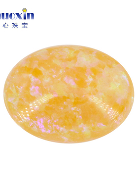 透黄色蛋形平底素面人造绿变彩澳宝OPAL 椭圆形欧泊石宝石 #16C