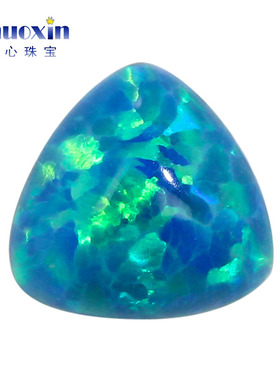 肥三角素面合成欧泊石蓝绿色 合成宝石OPAL平底裸石人造澳宝 OP36