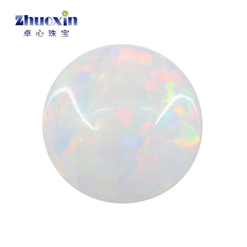 圆形平底素面人造欧泊石opal 欧珀澳宝戒面白色变彩镶嵌手链op18