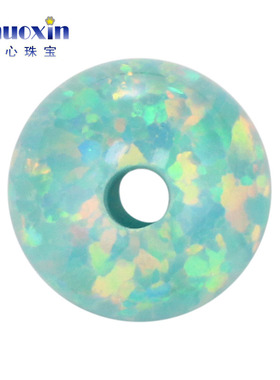 全孔圆珠薄荷绿色欧泊石欧珀裸石 球形珠子合成澳宝通孔OP03