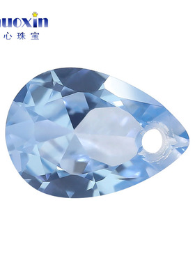 浅蓝色尖晶104#单孔梨形尖底裸石 合成尖晶带孔打孔水滴形耳环钻