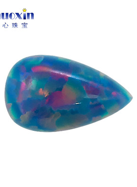 湖蓝色红炫彩梨形平底素面澳宝裸石OPAL 水滴形合成欧泊宝石 OP01