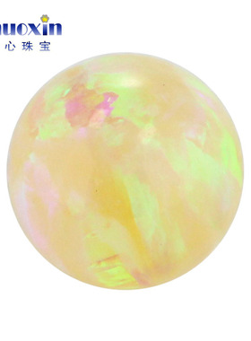 圆珠淡黄色欧泊石欧珀裸石 球形珠子合成澳宝光珠无孔OP04