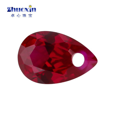 梨形8#红刚玉鸽血红单孔裸石 合成培育红宝石Ruby带孔水滴形