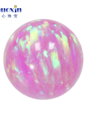 圆珠欧泊石欧珀裸石 球形珠子合成澳宝光珠无孔粉紫色OP10