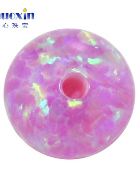 粉紫色半孔圆珠欧泊欧珀石裸石 球形打孔珠子绿变彩合成澳宝OP10