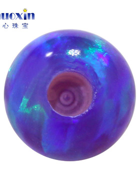 紫色蓝绿变彩半孔圆珠欧泊欧珀石裸石 球形打孔珠子合成澳宝OP51
