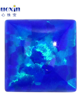 正方深蓝色直角平底素面欧泊 合成宝石OPAL裸石人造多彩澳宝 OP50