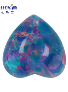 湖蓝色心形人造欧泊石OPAL 平底素面欧珀澳宝戒面镶嵌OP01
