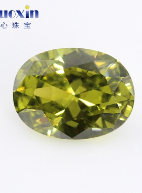 椭圆形橄榄绿色立方氧化锆石裸石 蛋形CZ尖底彩色主石钻饰品DIY