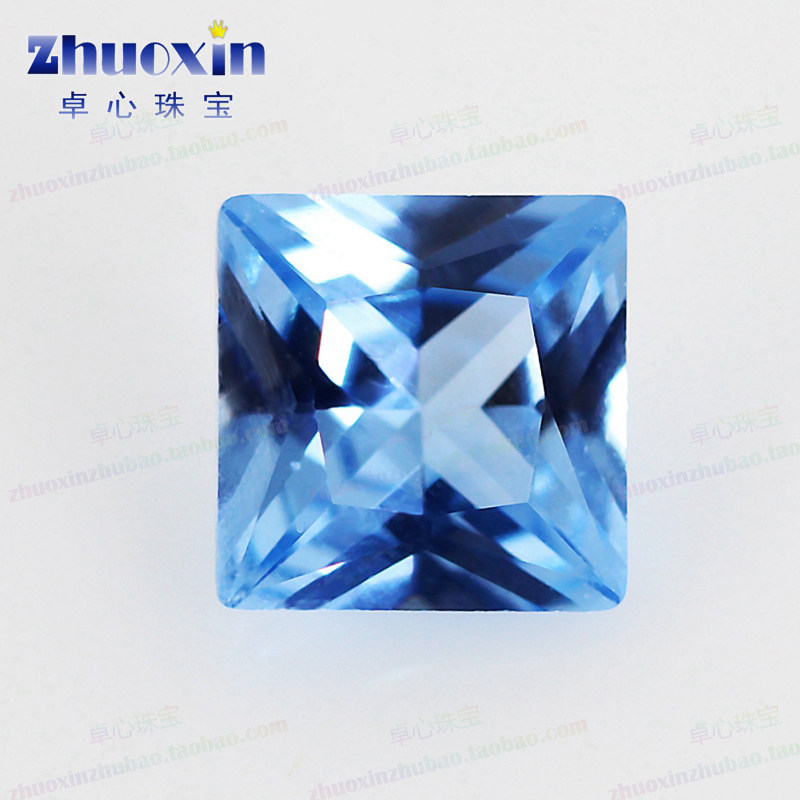 公主方108#蓝尖晶石裸石钻 正方直角浅淡海蓝宝石戒指戒面吊坠DIY