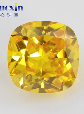 肥正方金黄色锆石人造裸石钻 枕头形戒面水晶仿钻宝石美甲戒指DIY
