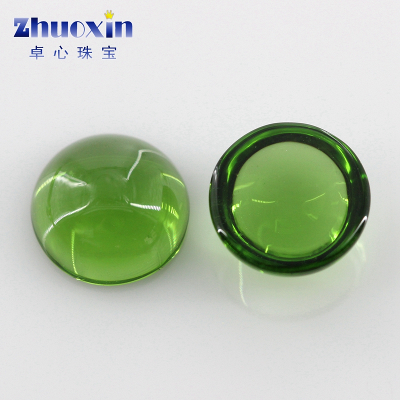 圆形平底素面翠绿色玻璃裸石钻镶嵌 弧面光面平底DIY饰品戒指吊坠