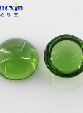 圆形平底素面翠绿色玻璃裸石钻镶嵌 弧面光面平底DIY饰品戒指吊坠