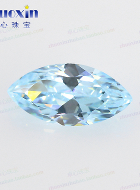 马眼浅海蓝色锆石蓝宝石裸石仿托帕石 树叶形CZ人造宝石仿钻配石