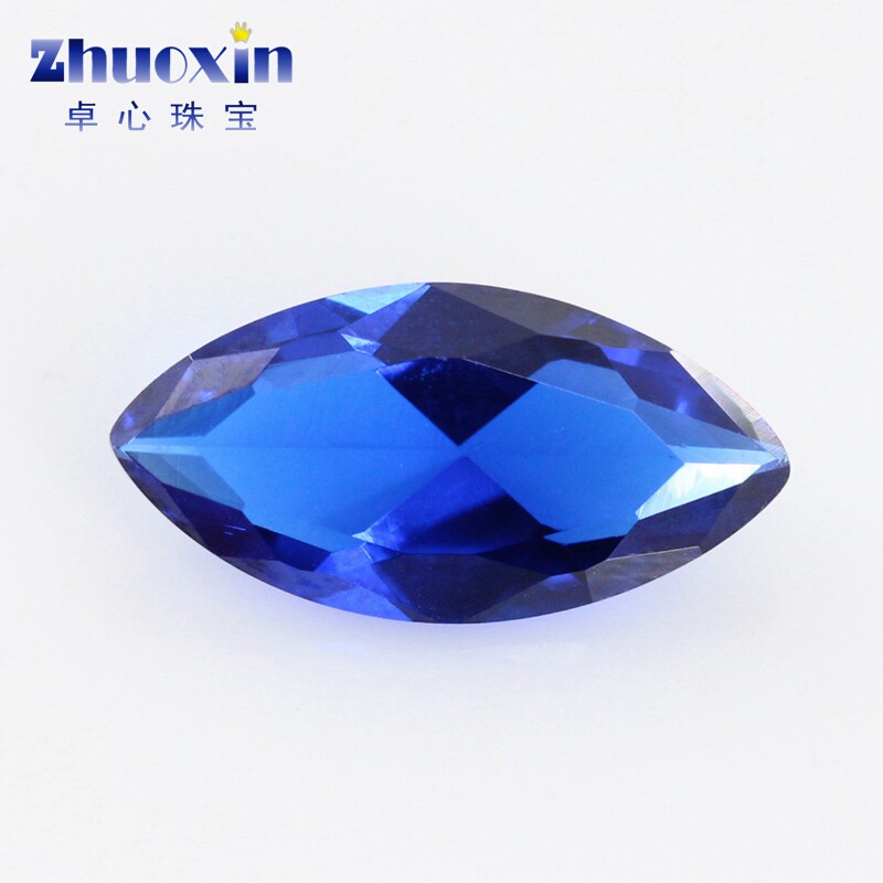 马眼形113#蓝尖晶石合成蓝宝石裸石 叶子形耳钉钻吊坠戒指饰品diy
