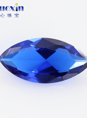 马眼形113#蓝尖晶石合成蓝宝石裸石 叶子形耳钉钻吊坠戒指饰品diy