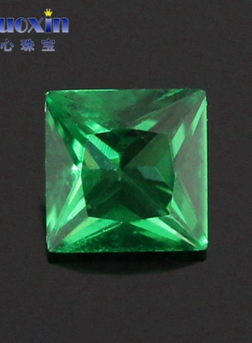 正方直角绿纳米裸石 祖母绿色人造宝石公主方切割珠宝饰品