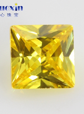 公主方金黄色锆石裸石戒面 正方直角尖底彩色宝石仿钻首饰品配件