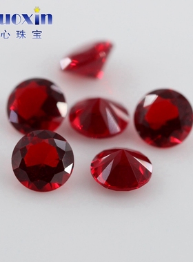 圆形大红色玻璃裸石戒面 人造大红玻彩色水钻美甲钻饰品1~4.5mm