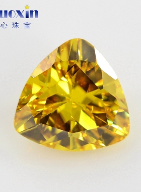 肥三角金黄色锆石CZ裸石戒面 胖三角形水晶彩色钻首饰品耳钉戒指