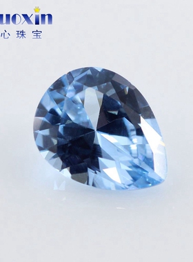 108#梨形蓝尖晶石合成宝石裸石 水滴形浅蓝色裸钻吊坠戒面主石diy