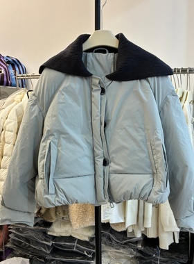 欧货2025冬款百搭不对称大翻领长袖短款羽绒服宽松鸭绒外套5818潮