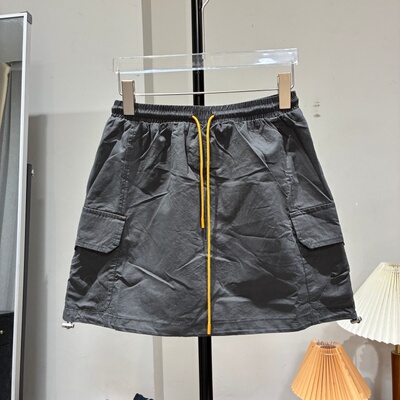 欧货2026夏季新款时尚百搭大口袋抽绳松紧高腰短裙显瘦工装半身裙