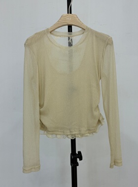 欧货2026春夏百搭圆领长袖蕾丝T恤打底衫女显瘦打底外穿上衣1186