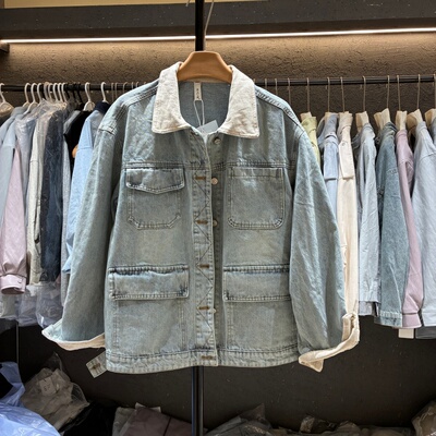 减龄复古牛仔外套早春新款宽松百搭流行翻领撞色夹克开衫女69173