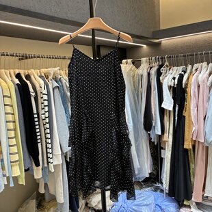 拼接波点吊带连衣裙女欧货2026春夏显瘦仙女裙荷叶边A字裙7608