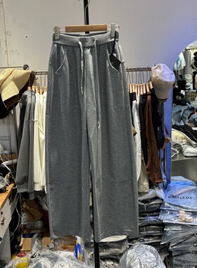 欧货直筒阔腿韩版松紧腰宽松显瘦弹力休闲弯刀裤女春夏新款26027