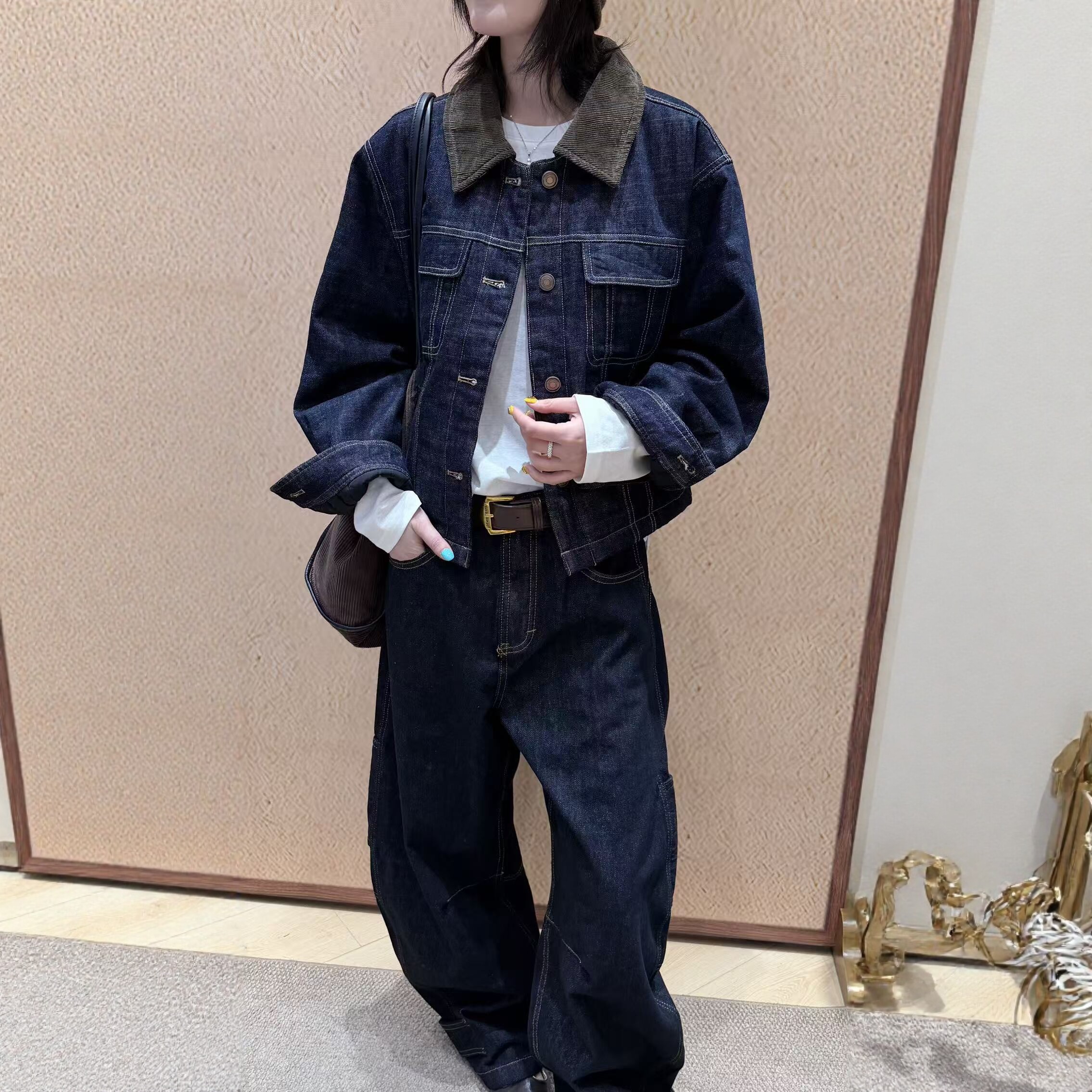 欧货2026秋冬百搭显瘦翻领长袖加棉牛仔外套女时尚短款棉衣7501