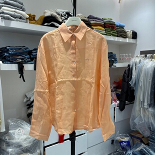 女2026春夏Polo翻领防晒上衣潮8303 衬衫 超显白 橘色苎麻休闲长袖