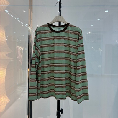 欧货2026春夏新款时尚圆领宽松显瘦条纹长袖T恤女百搭防晒衣7330