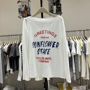 复古一字领薄款 宽松空调防晒罩衫 长袖 时尚 露肩上衣 T恤女夏季 美式