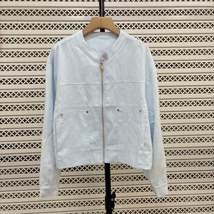 欧货轻奢亚麻白色短外套女2026夏拉链立领简约显瘦外套上衣26B28