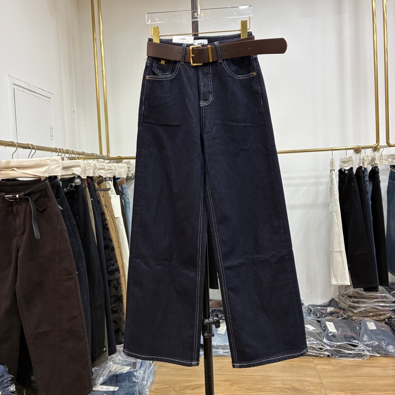 艾拿2025冬98722抓绒高腰宽松直筒牛仔裤女休闲保暖显瘦阔腿长裤