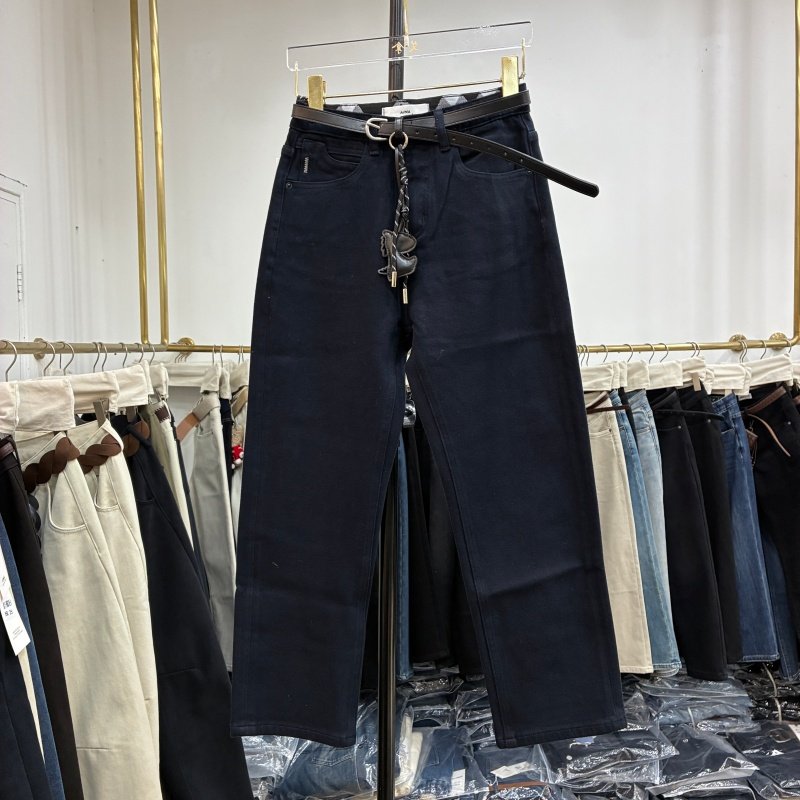 AINA艾拿2025冬新款87598黑色抓毛高腰弹力显瘦九分直筒烟管裤