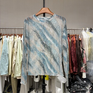 渲染洋气绝美长袖 舒适网纱百搭别致不规则扎染上衣潮 防晒T恤夏季